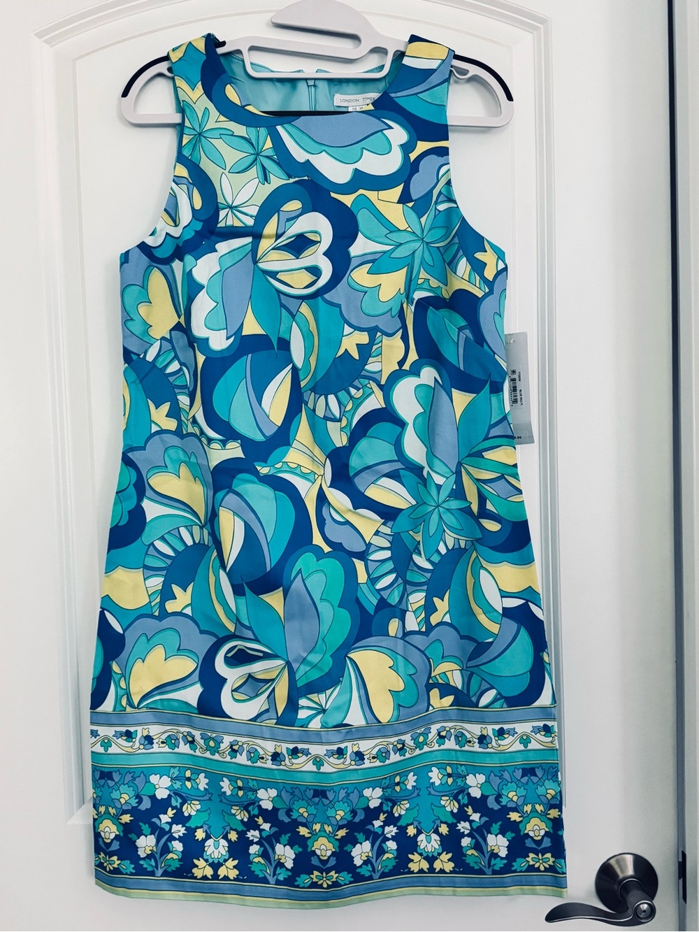 Sleeveless Floral Shift Dress in Teal, Aqua & Yellow, NWT